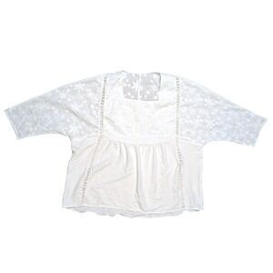 White Plus Size Long Sleeve Light White Sheer Floral Print Top